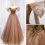 Schöne Kaffee Perlenstickerei Strass Pailletten Ballkleider 2022 A Linie Off Shoulder Kurze Ärmel Rückenfreies Lange Ball Festliche Kleider