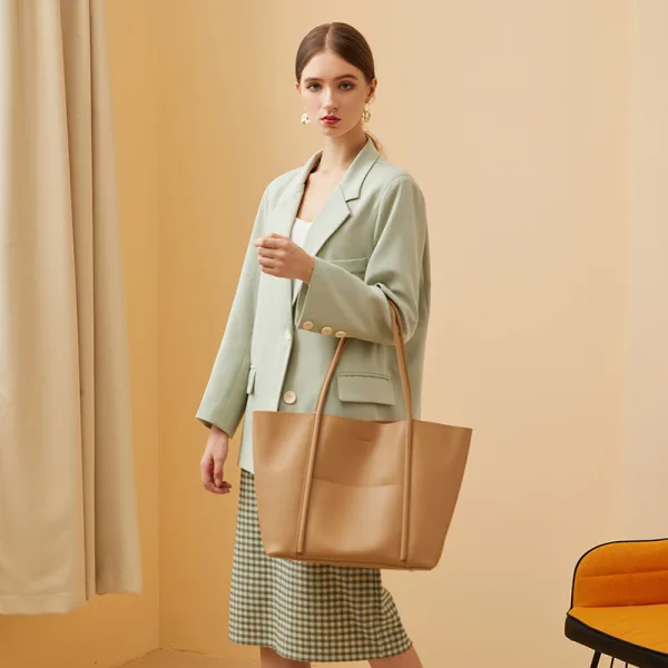 Fashion Women Khaki Bags Casual Leather Tote Bag Women's Bags Solid Color Holiday Handbag 2023
