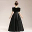 Vintage / Retro Satin Black Birthday Prom Flower Girl Dresses 2022 A-Line / Princess Scoop Neck Short Sleeve Floor-Length / Long Flower Girl Dresses