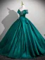 Vintage / Retro Olive Green Beading Sequins Prom Dresses 2025 Ball Gown Off-The-Shoulder Short Sleeve Backless Floor-Length / Long Formal Dresses