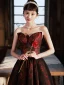 Vintage / Retro Burgundy Printing Prom Dresses 2022 A-Line / Princess Strapless Sleeveless Backless Floor-Length / Long Formal Dresses