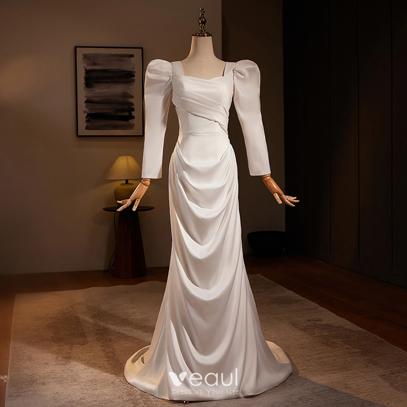 Satin Trumpet Mermaid Square Long Sleeve Wedding Dress Satin Trumpet Mermaid Square Long Sleeve Wedding Dress