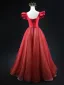 Chic / Beautiful Burgundy Dot Bow Sash Prom Dresses 2025 A-Line / Princess Square Neckline Short Sleeve Backless Floor-Length / Long Prom Formal Dresses