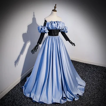 Élégant Bleu Ciel Satin Robe De Bal 2023 Princesse Bustier Sans Manches Dos Nu Longue Promo Robe De Ceremonie