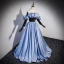 Elegant Sky Blue Satin Prom Dresses 2023 A-Line / Princess Strapless Sleeveless Backless Floor-Length / Long Prom Formal Dresses