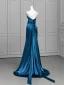Vintage / Retro Ocean Blue Evening Dresses 2025 Trumpet / Mermaid One-Shoulder Sleeveless Backless Sweep Train Evening Party Formal Dresses