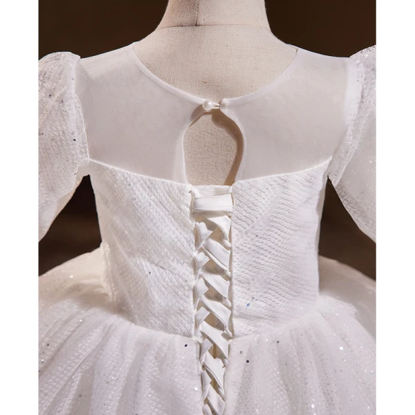 Chic / Beautiful White Beading Pearl Sequins Birthday Flower Girl Dresses 2023 Ball Gown Scoop Neck Long Sleeve Floor-Length / Long Flower Girl Dresses