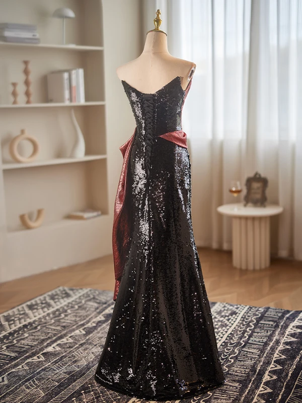 Bling Bling Watermelon Rouge Paillettes Robe De Soirée 2024 Trompette / Sirène Bustier Sans Manches Dos Nu Longue Soirée Robe De Ceremonie
