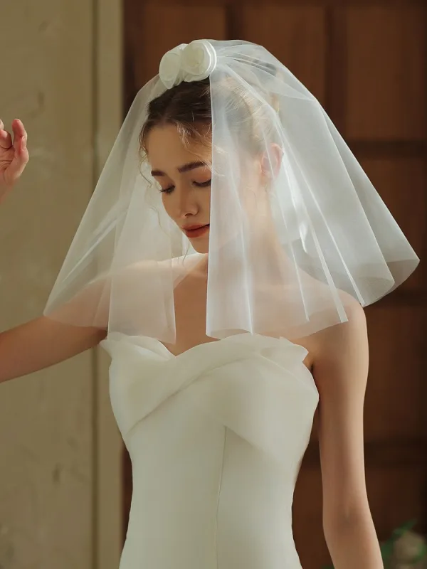 Elegant White Handmade  Flower Bridal Wedding Veils 2025 Tulle