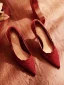 Elegant Burgundy Lace Flower Wedding Shoes 2024 Leather 8 cm Stiletto Heels Pointed Toe Wedding Pumps High Heels