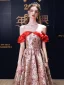 Fashion Red Flower Party Dresses 2023 A-Line / Princess Off-The-Shoulder Short Sleeve Backless Tea-length Cocktail Party Evening Party Formal Dresses