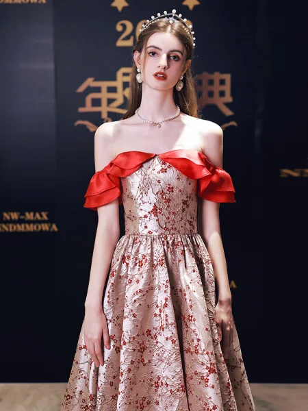 Robe De Noël Femme - Imprimé Cerfs Et Flocons De Neige - Tenue Chic Pour Soirée, Fête, Cocktail - Tissu Doux, Lavable En Machine