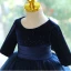 Vintage / Retro Navy Blue Sequins Birthday Flower Girl Dresses 2023 Ball Gown Scoop Neck Bow 3/4 Sleeve Floor-Length / Long Flower Girl Dresses