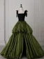 Vintage / Originale Vert Foncé Volants en Cascade Robe De Bal 2025 Robe Boule Encolure Carrée Sans Manches Dos Nu Train De Balayage Robe De Ceremonie