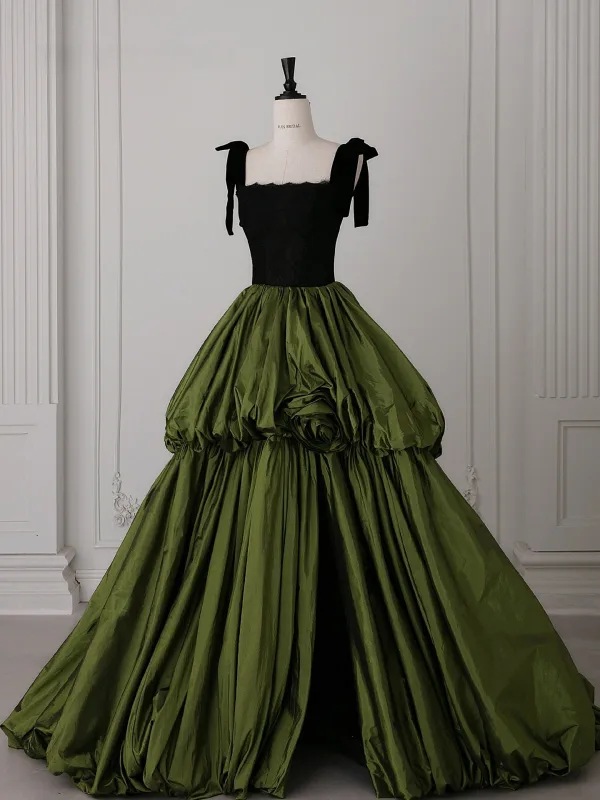 Chic / Belle Vert Foncé Volants en Cascade Fendue devant Robe De Bal 2026 Robe Boule Bretelles Spaghetti Sans Manches Dos Nu Train De Balayage Robe De Ceremonie