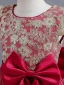 Chic / Belle Bordeaux Paillettes En Dentelle Fleur Anniversaire Robe Ceremonie Fille 2024 Robe Boule Encolure Dégagée Mancherons Noeud Ceinture Longue