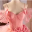 Chic / Belle Rougissant Rose Volants en Cascade Appliques Robe De Bal 2024 Robe Boule Bretelles Spaghetti Manches Courtes Dos Nu Longue Promo Robe De Ceremonie