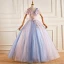 Chic / Beautiful Gradient-Color Pearl Sequins Lace Flower Prom Dresses 2022 Ball Gown V-Neck Short Sleeve Backless Bow Floor-Length / Long Prom Formal Dresses