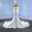 Sexy High Low White Beading Pearl Sequins Wedding Dresses 2023 Trumpet / Mermaid Off-The-Shoulder Long Sleeve Backless Chapel Train Wedding