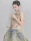 Fashion Flower Fairy Sage Green Appliques Prom Dresses 2024 A-Line / Princess Strapless Sleeveless Backless Sweep Train Prom Formal Dresses