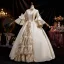 Medieval Vintage / Retro Champagne Lace Flower Sequins Bow Prom Dresses 2025 Ball Gown High Neck Bell sleeves Floor-Length / Long Prom Formal Dresses