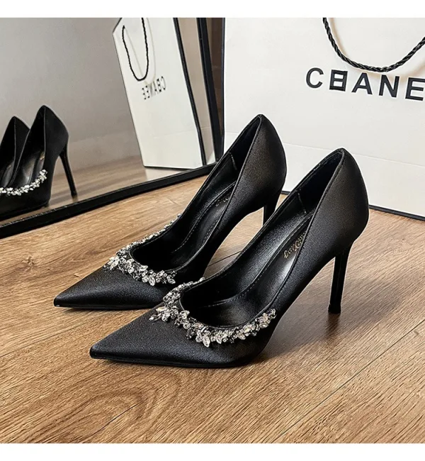 Schöne Schwarz Strass Abend Pumps 2026 10 cm Stilettos Spitzschuh Pumps Hochhackige