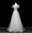 Bling Bling Gris Paillettes Faux Diamant Robe De Bal 2025 Princesse V-Cou Manches Courtes Dos Nu Longue Robe De Ceremonie