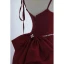 Charming Burgundy Evening Dresses  2023 A-Line / Princess Spaghetti Straps Sleeveless Backless Bow Pearl Sash Floor-Length / Long Evening Party Formal Dresses