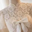 Chinese style White Lace Flower Prom Dresses 2023 A-Line / Princess High Neck Pearl Bow Short Sleeve Backless Tea-length Prom Formal Dresses