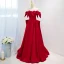 Chic / Beautiful Burgundy Prom Dresses 2022 A-Line / Princess Satin Off-The-Shoulder Bow Short Sleeve Backless Floor-Length / Long Prom Formal Dresses