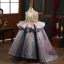 Elegant Purple Pearl Sequins Birthday Flower Girl Dresses 2022 Ball Gown Scoop Neck Cascading Ruffles Short Sleeve Floor-Length / Long Flower Girl Dresses
