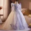 Chic / Belle Lavande Perlage En Dentelle Fleur Anniversaire Robe Ceremonie Fille 2025 Robe Boule Encolure Dégagée 3/4 Manches Dos Nu Longue Tulle