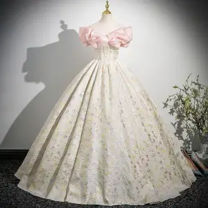 Elegant Rødmende Rosa Rhinestone Paljetter Ballkjoler 2025 Ballkjole Av Skulderen Korte Ermer Ryggløse Lange Ball Formelle Kjoler