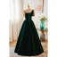 Vintage / Retro Dark Green Velvet Beading Rhinestone Tassel Prom Dresses 2023 A-Line / Princess High Neck Short Sleeve Backless Floor-Length / Long Formal Dresses