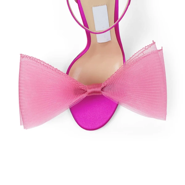 Sexy Fuchsie Ball Schleife Sandalen Damen 2022 Leder 9 cm Stilettos Knöchelriemen Peeptoes Sandaletten Hochhackige