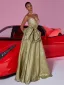 Sexy Gold Prom Dresses 2025 A-Line / Princess Strapless Bow Sleeveless Backless Floor-Length / Long Formal Dresses