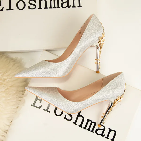 Fashion Sky Blue Rhinestone Metal Flower Bridesmaid Pumps 2022 Sequins 10 cm Stiletto Heels Pointed Toe Pumps High Heels
