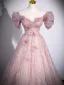 Chic / Belle Rougissant Rose Glitter Paillettes Robe De Bal 2023 Princesse De l'épaule Faux Diamant Appliques Manches Courtes Dos Nu Longue Promo Robe De Ceremonie