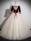 Elegant Burgundy Pearl Sequins Prom Dresses 2024 Ball Gown Square Neckline Short Sleeve Backless Bow Floor-Length / Long Prom Formal Dresses