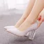 Charmant Blanche Perle En Dentelle Fleur Cristal Chaussure De Mariée 2023 7 cm Talons Épais À Bout Pointu Mariage Escarpins Talons Hauts