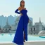 Modest / Simple Royal Blue Split Front Evening Dresses 2022 Trumpet / Mermaid Off-The-Shoulder Short Sleeve Backless Floor-Length / Long Evening Party Formal Dresses