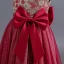 Chic / Belle Bordeaux Paillettes En Dentelle Fleur Anniversaire Robe Ceremonie Fille 2024 Robe Boule Encolure Dégagée Mancherons Noeud Ceinture Longue