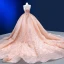 Luxury / Gorgeous Blushing Pink Beading Pearl Sequins Wedding Dresses 2023 Ball Gown Ruffle Spaghetti Straps Sleeveless Backless Royal Train Wedding