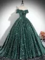 Sparkly Dark Green Sequins Prom Dresses 2024 Ball Gown Off-The-Shoulder Sleeveless Backless Floor-Length / Long Prom Formal Dresses