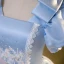 Elegant Sky Blue Satin Beading Pearl Lace Flower Prom Dresses 2023 Ball Gown Square Neckline Puffy Short Sleeve Bow Backless Floor-Length / Long