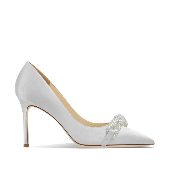 Charmant Schwarz Perle Abend Pumps 2024 Leder 8 cm Stilettos Spitzschuh Pumps Hochhackige