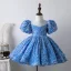 Sparkly Pool Blue Sequins Prom Flower Girl Dresses 2022 Ball Gown Scoop Neck Short Sleeve Short Flower Girl Dresses
