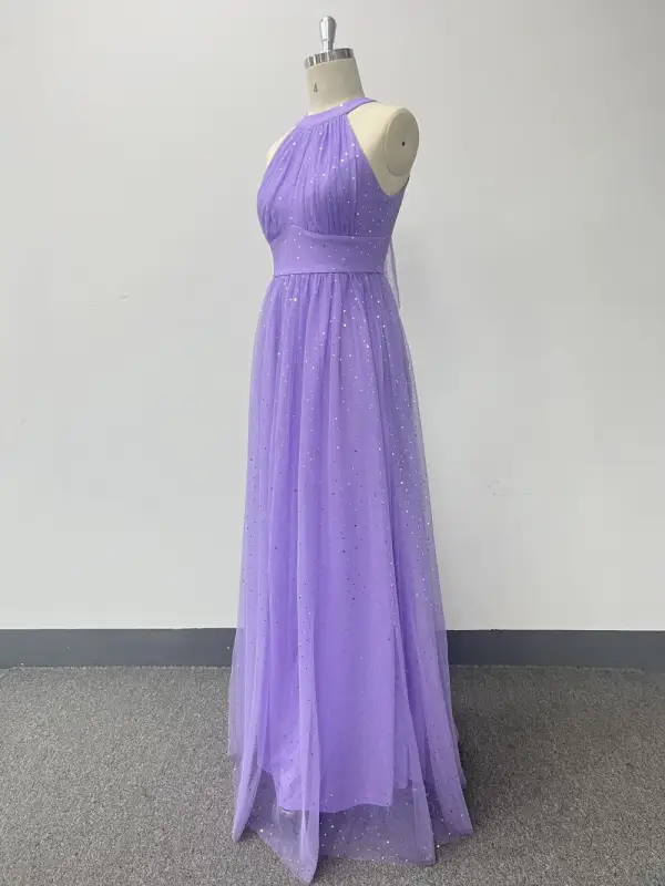 Chic / Belle Lavande Paillettes Robe De Bal 2024 Princesse Col Haut Sans Manches Longue Promo Robe De Ceremonie