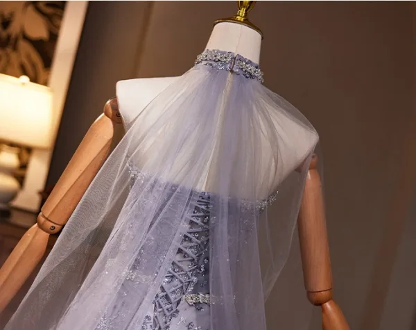 Charming Lavender Beading Rhinestone Prom Dresses 2024 A-Line / Princess Strapless Sleeveless Backless Floor-Length / Long Prom Formal Dresses