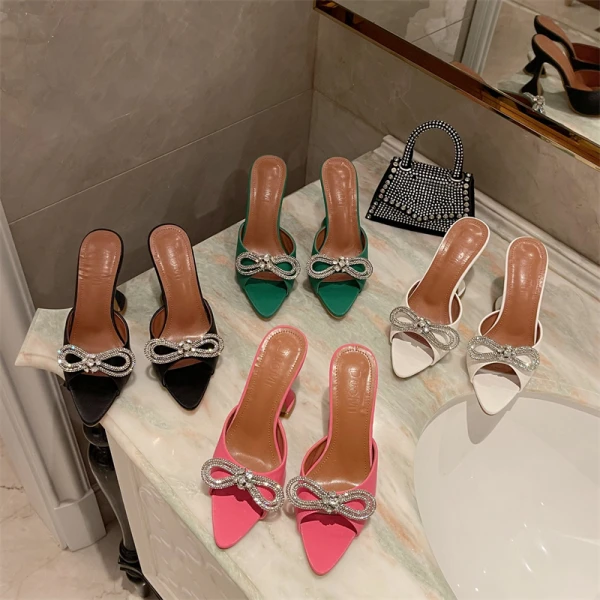 Chic / Beautiful White Street Wear Rhinestone Bow Womens Sandals 2022 10 cm Stiletto Heels Open / Peep Toe Sandals High Heels